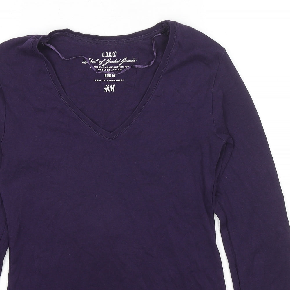 H&M Womens Purple Cotton Basic T-Shirt Size M V-Neck