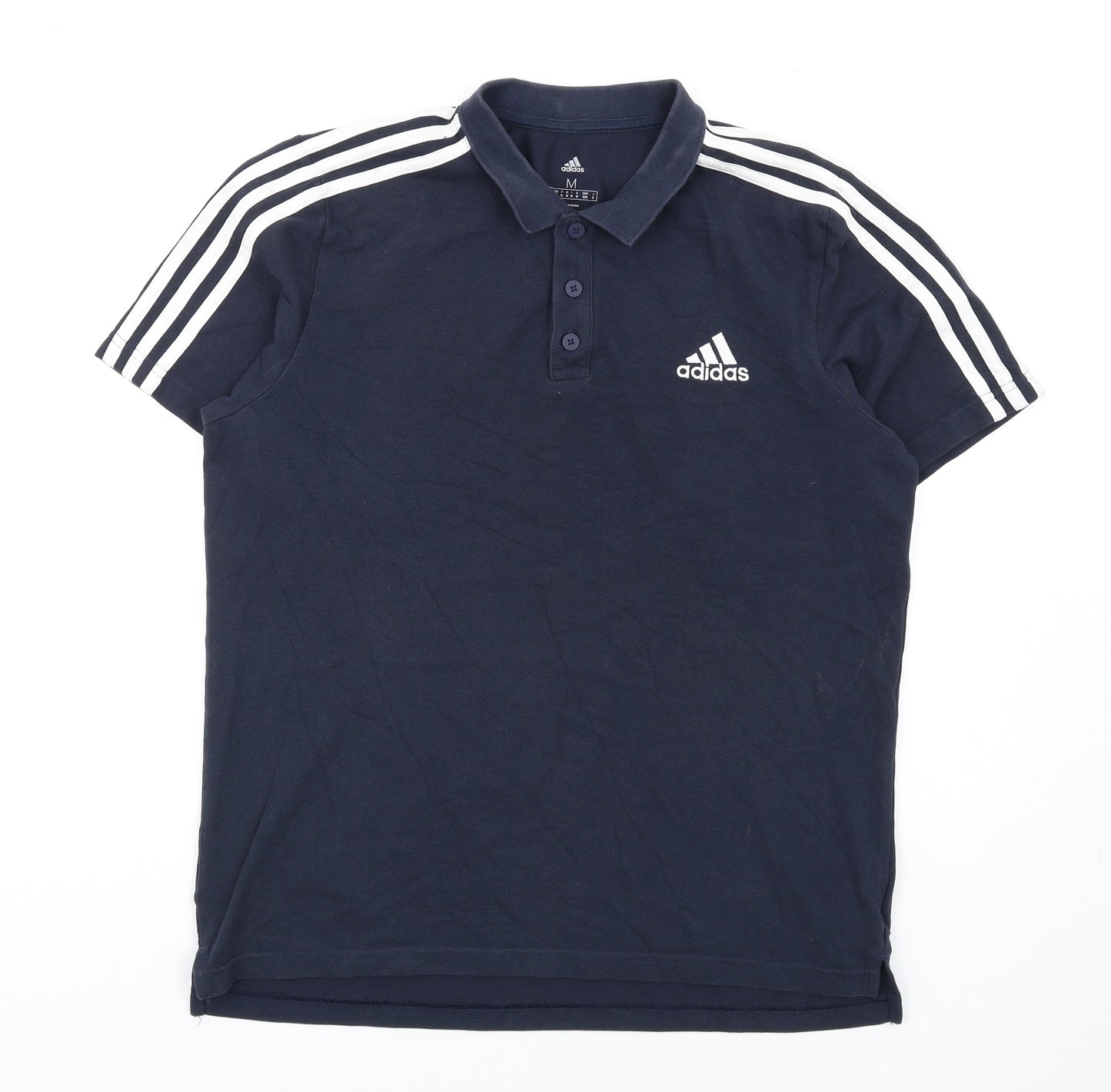 adidas Mens Blue Cotton Polo Size M Collared Button