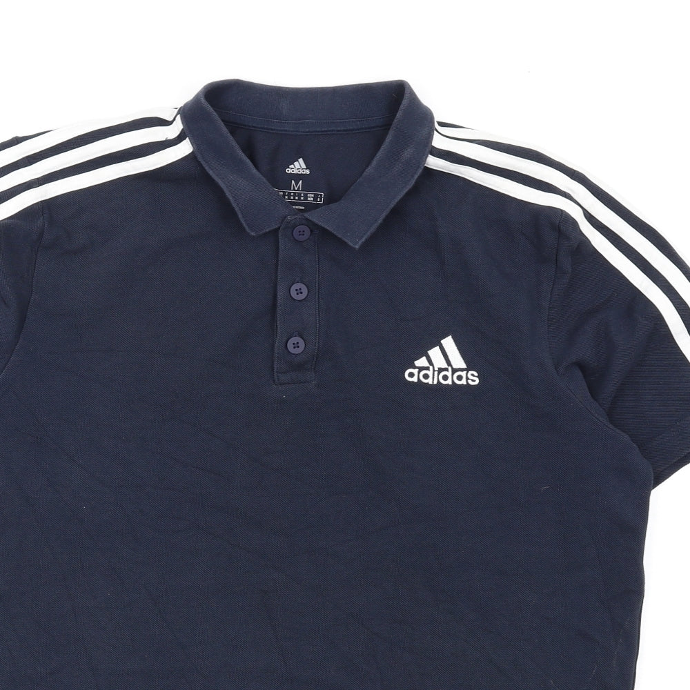 adidas Mens Blue Cotton Polo Size M Collared Button