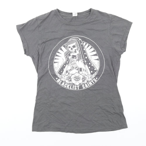Blacklist Saints Womens Grey Cotton Basic T-Shirt Size M Round Neck