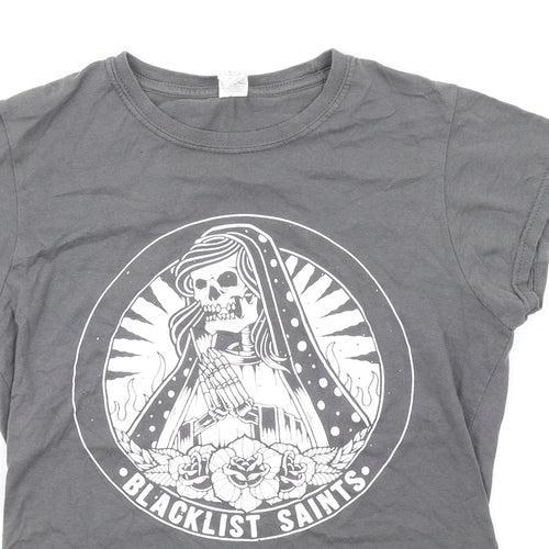 Blacklist Saints Womens Grey Cotton Basic T-Shirt Size M Round Neck