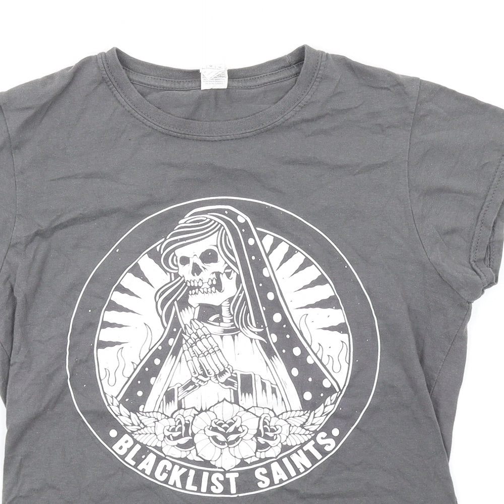 Blacklist Saints Womens Grey Cotton Basic T-Shirt Size M Round Neck