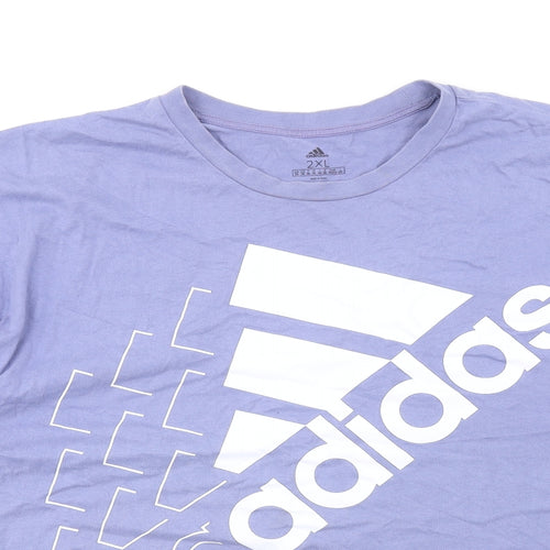 adidas Mens Blue Cotton T-Shirt Size 2XL Round Neck