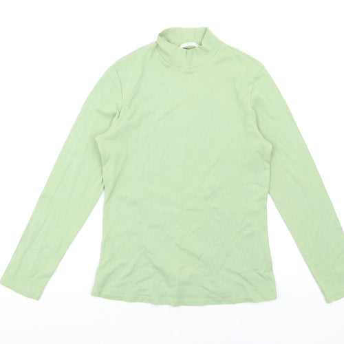 Marks and Spencer Womens Green Cotton Basic T-Shirt Size 8 Mock Neck