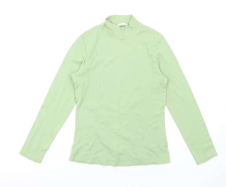 Marks and Spencer Womens Green Cotton Basic T-Shirt Size 8 Mock Neck