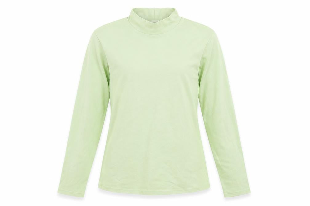 Front view of Marks & Spencer women’s green cotton basic t-shirt, size UK 8, mock neck