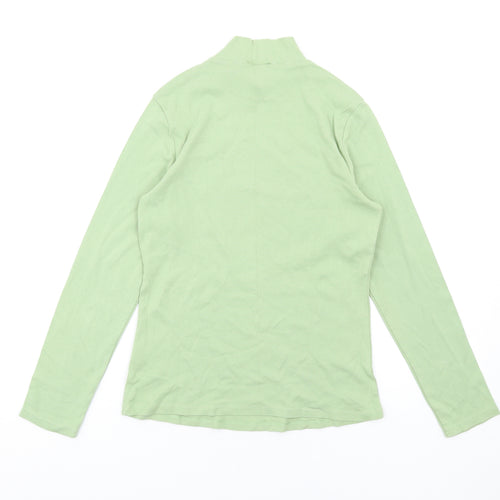 Marks and Spencer Womens Green Cotton Basic T-Shirt Size 8 Mock Neck