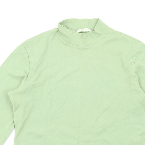 Marks and Spencer Womens Green Cotton Basic T-Shirt Size 8 Mock Neck