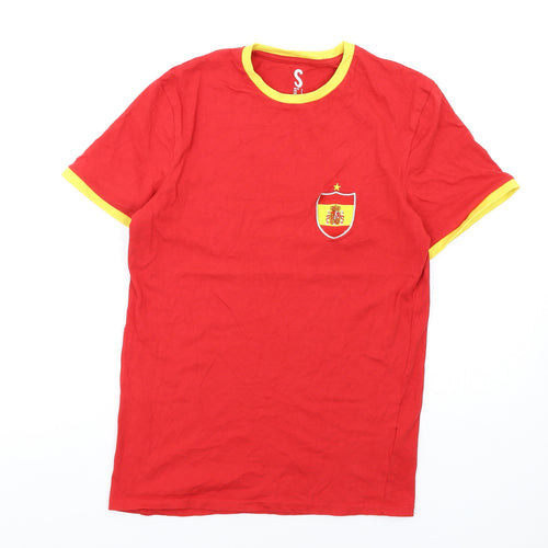 Spain Mens Red Cotton T-Shirt Size S Round Neck
