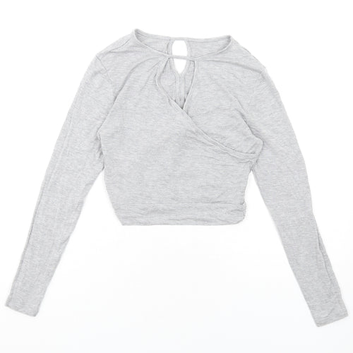 NEXT Womens Grey Striped Modal Basic T-Shirt Size S Round Neck - Cut Out