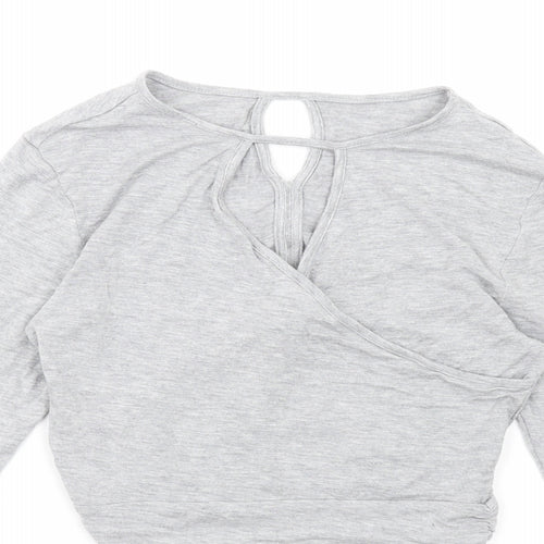 NEXT Womens Grey Striped Modal Basic T-Shirt Size S Round Neck - Cut Out
