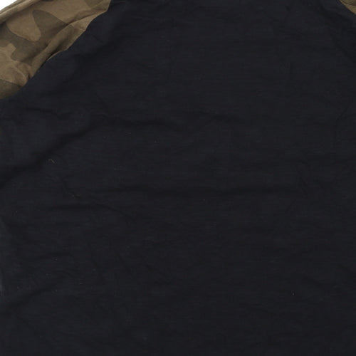 Pull&Bear Mens Black Camouflage Cotton T-Shirt Size M Round Neck