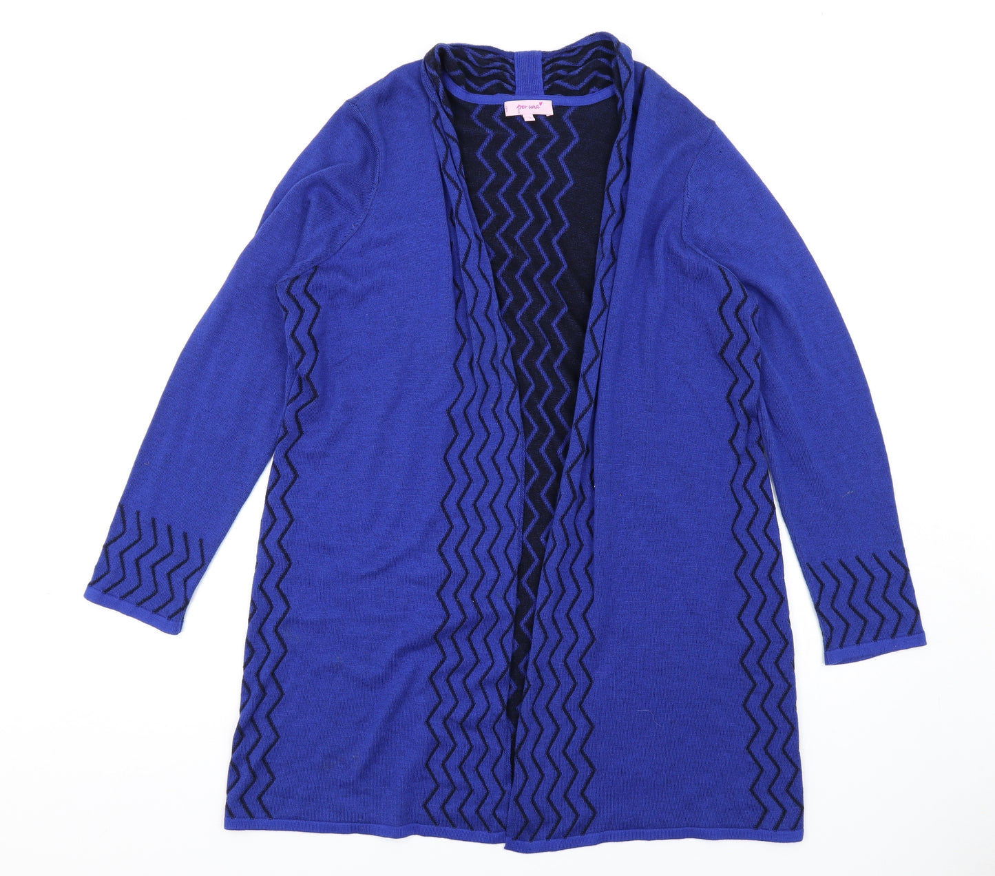 Per Una Womens Blue V-Neck Geometric Viscose Cardigan Jumper Size 16