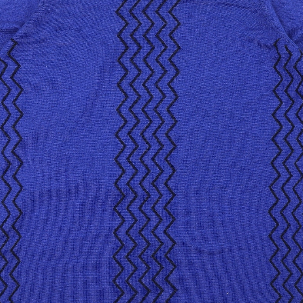 Per Una Womens Blue V-Neck Geometric Viscose Cardigan Jumper Size 16