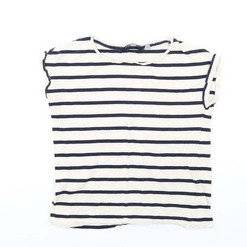 Dorothy Perkins Womens Ivory Striped Cotton Basic T-Shirt Size 8 Round Neck