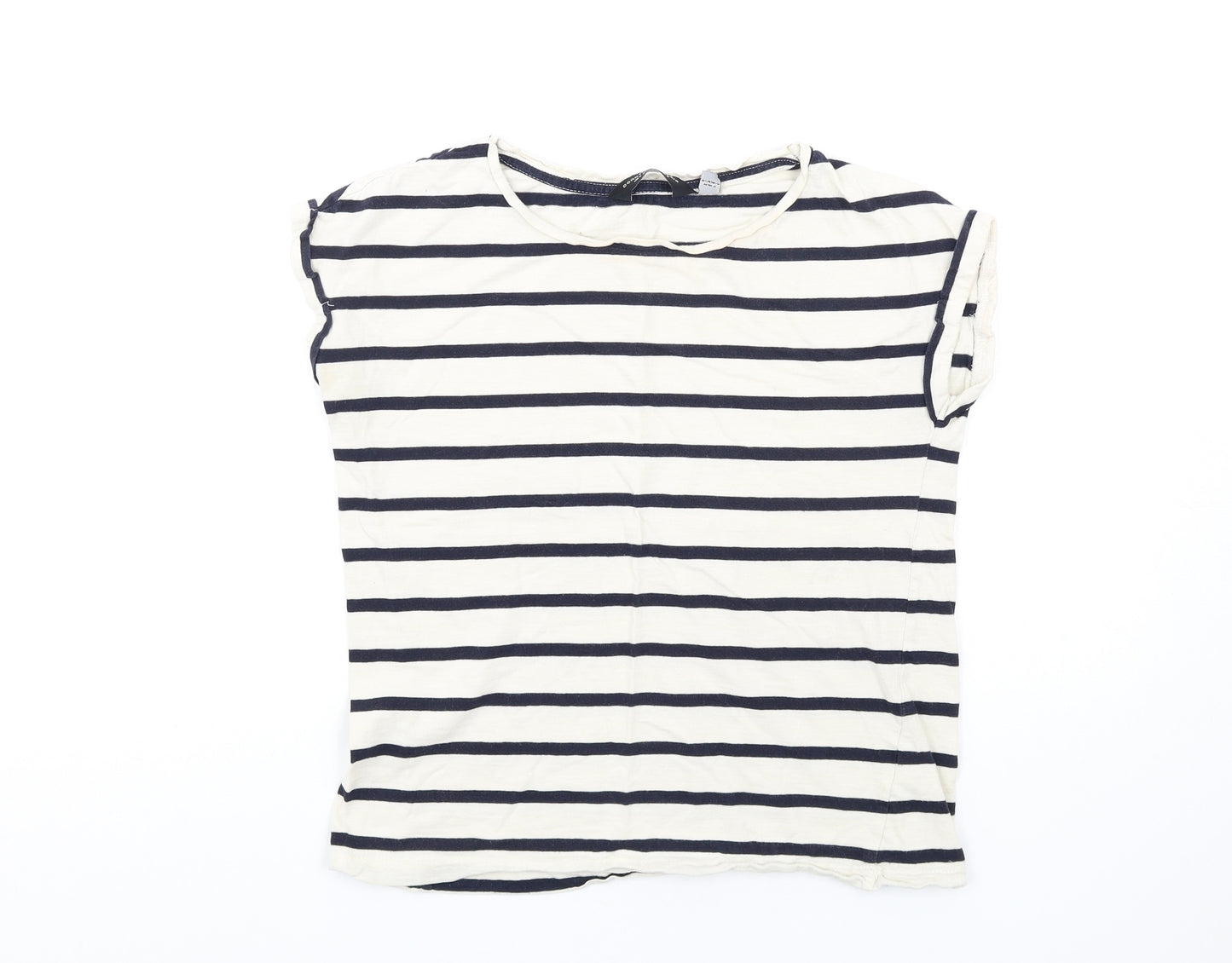Dorothy Perkins Womens Ivory Striped Cotton Basic T-Shirt Size 8 Round Neck