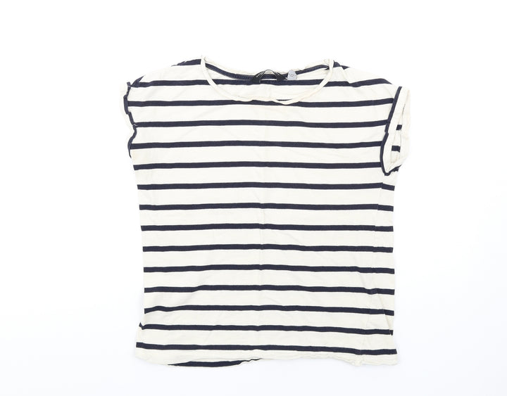 Dorothy Perkins Womens Ivory Striped Cotton Basic T-Shirt Size 8 Round Neck