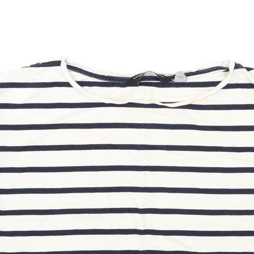Dorothy Perkins Womens Ivory Striped Cotton Basic T-Shirt Size 8 Round Neck