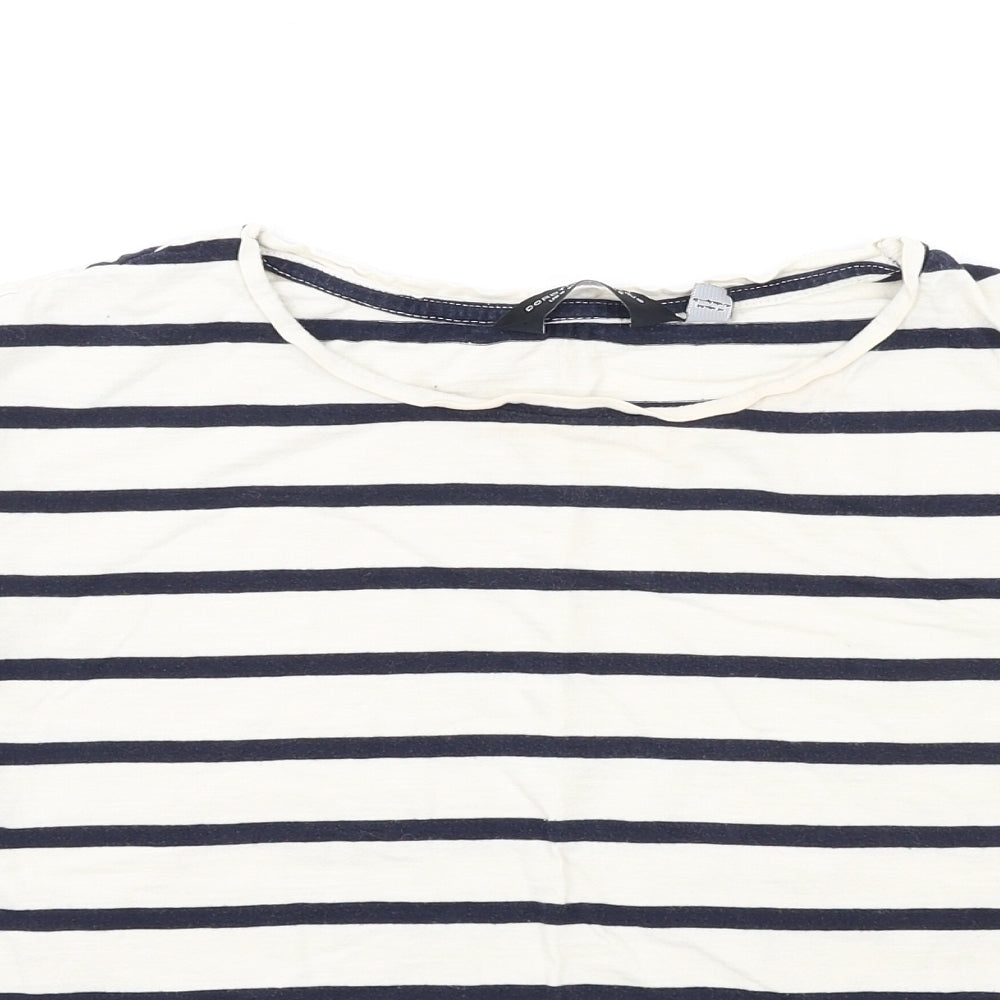 Dorothy Perkins Womens Ivory Striped Cotton Basic T-Shirt Size 8 Round Neck