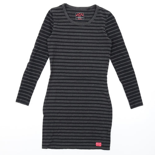 Superdry Womens Grey Striped Cotton Bodycon Size XS Round Neck Pullover