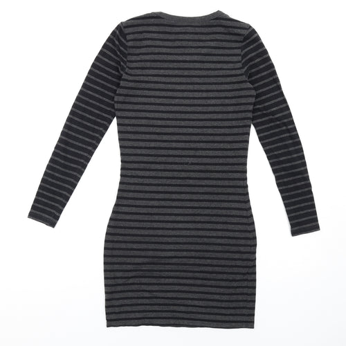 Superdry Womens Grey Striped Cotton Bodycon Size XS Round Neck Pullover