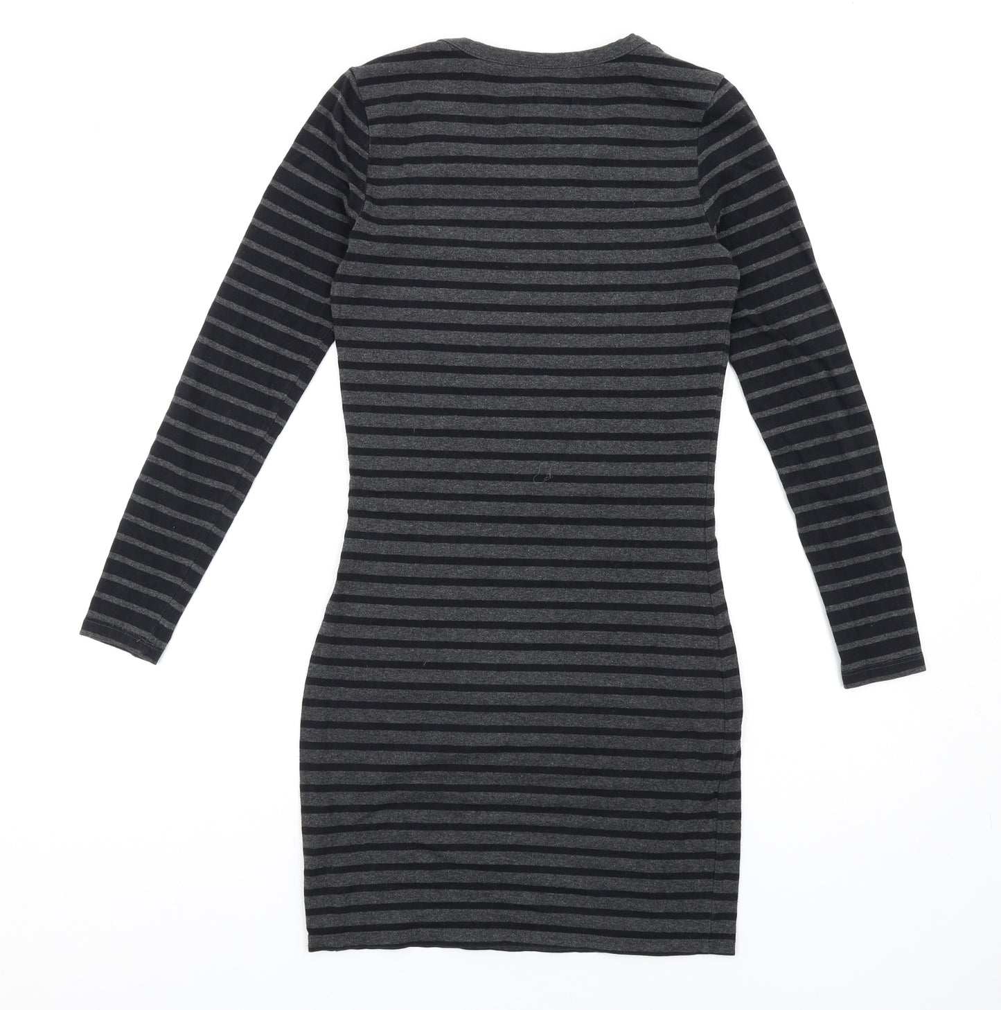 Superdry Womens Grey Striped Cotton Bodycon Size XS Round Neck Pullover