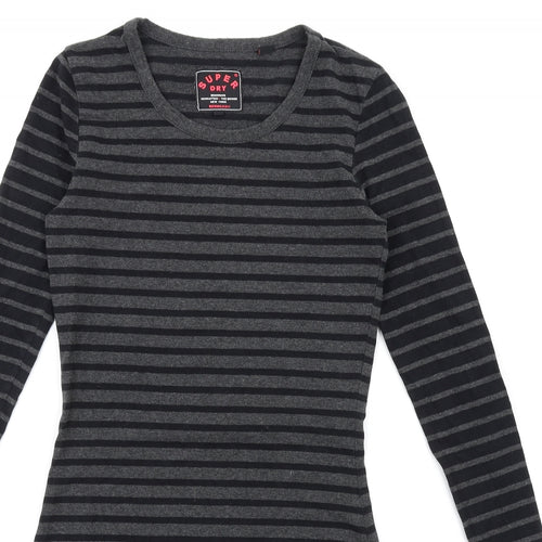 Superdry Womens Grey Striped Cotton Bodycon Size XS Round Neck Pullover