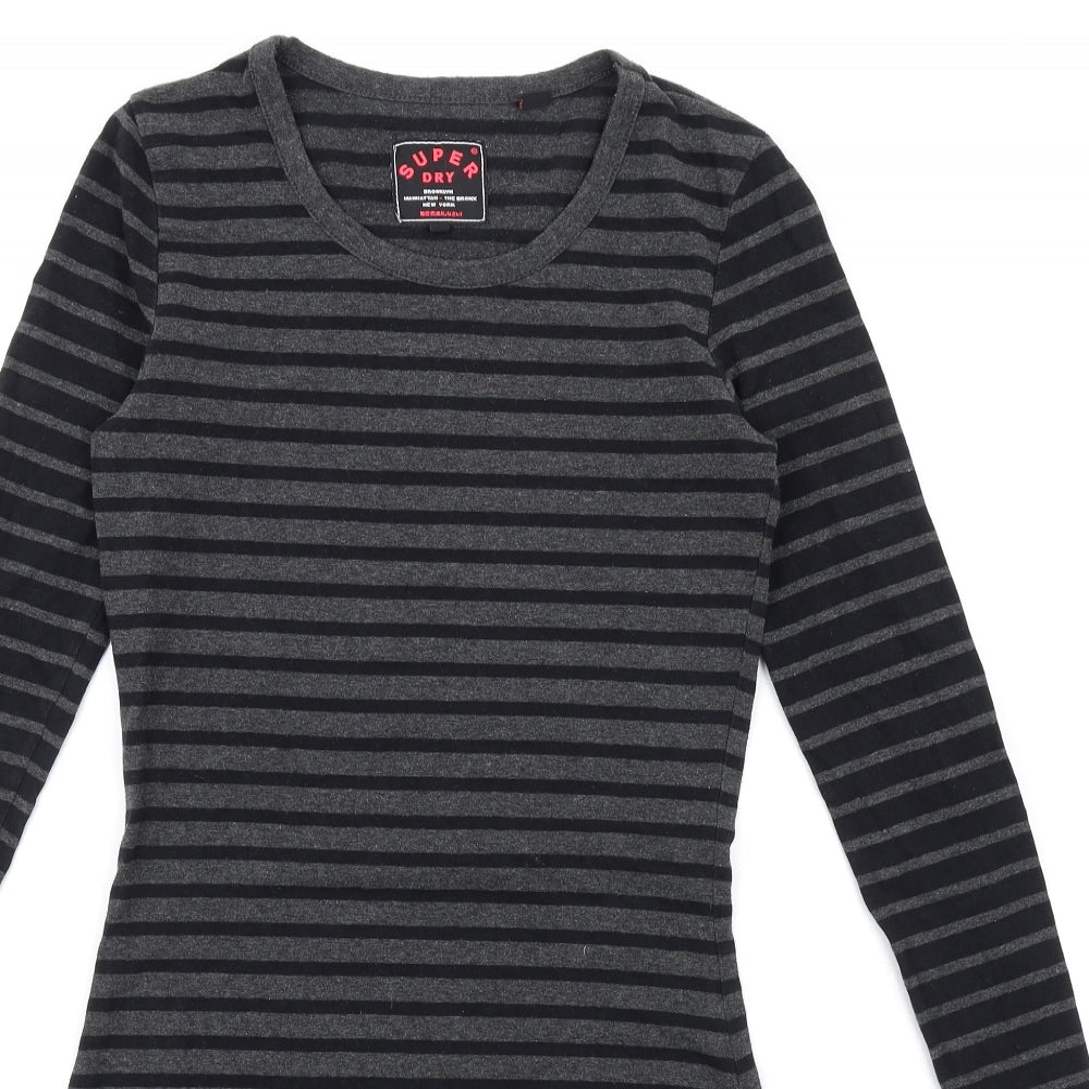 Superdry Womens Grey Striped Cotton Bodycon Size XS Round Neck Pullover