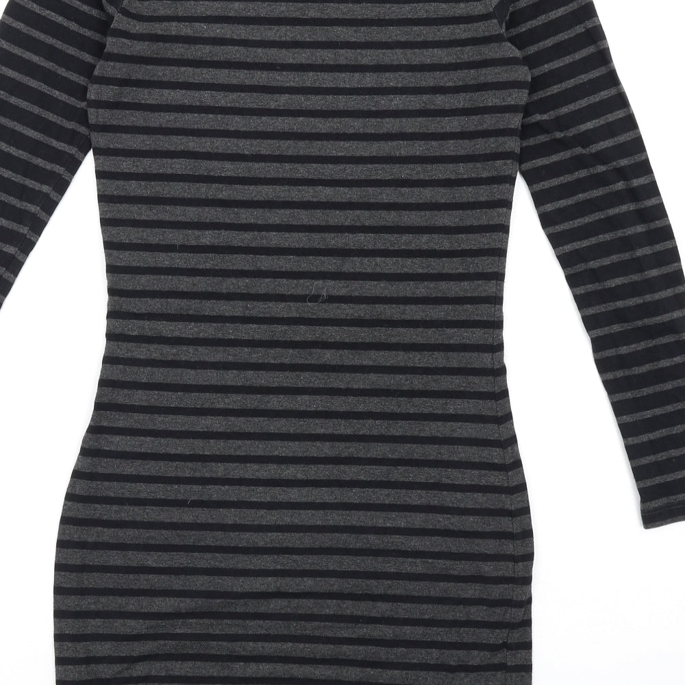 Superdry Womens Grey Striped Cotton Bodycon Size XS Round Neck Pullover