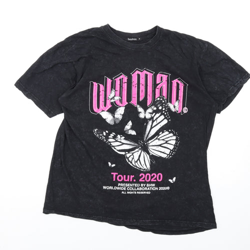 Boohoo Womens Black Cotton Basic T-Shirt Size M Round Neck