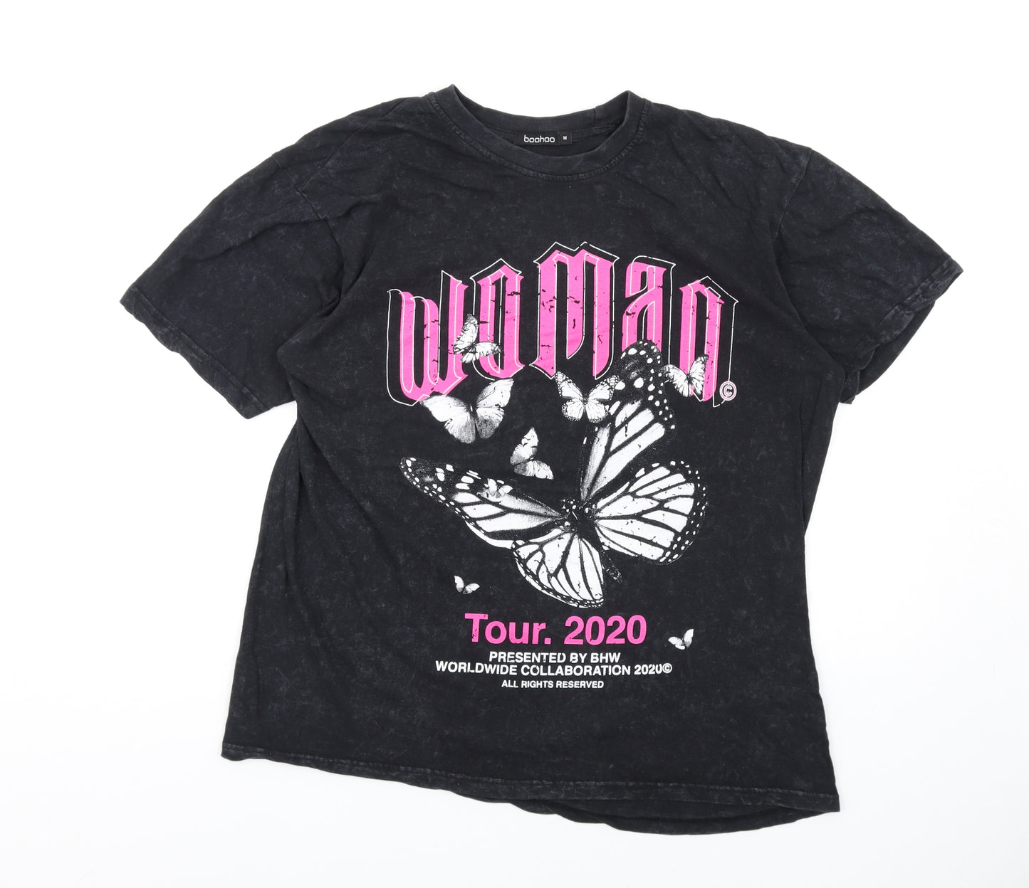 Boohoo Womens Black Cotton Basic T-Shirt Size M Round Neck