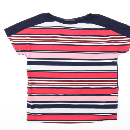 Marks and Spencer Womens Multicoloured Striped Polyester Basic T-Shirt Size 12 Round Neck