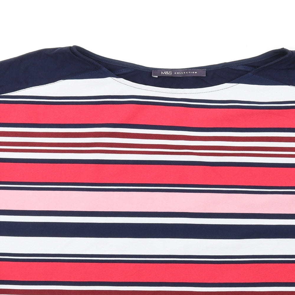 Marks and Spencer Womens Multicoloured Striped Polyester Basic T-Shirt Size 12 Round Neck