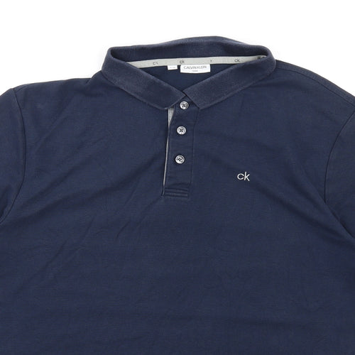 Calvin Klein Mens Blue Cotton Polo Size L Collared Button