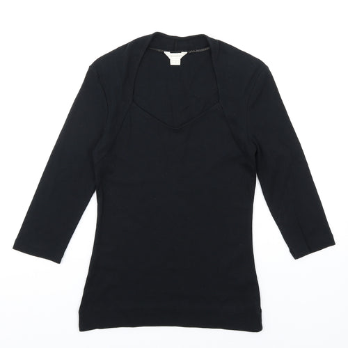 Monsoon Womens Black Cotton Basic T-Shirt Size 8 Square Neck