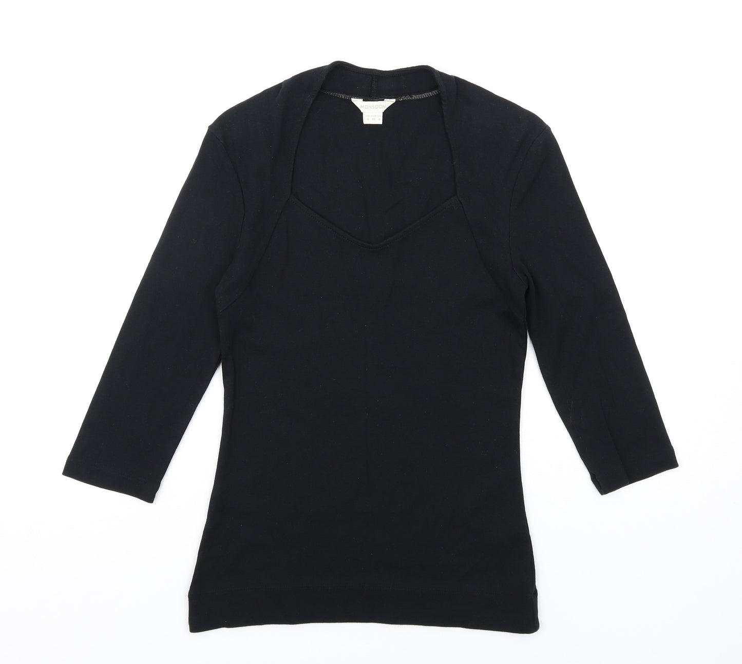 Monsoon Womens Black Cotton Basic T-Shirt Size 8 Square Neck