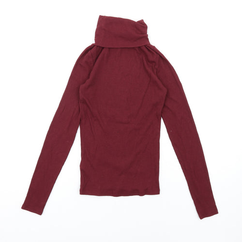 New Look Womens Red Cotton Basic T-Shirt Size 8 Roll Neck