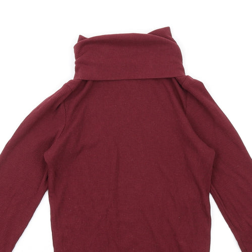 New Look Womens Red Cotton Basic T-Shirt Size 8 Roll Neck