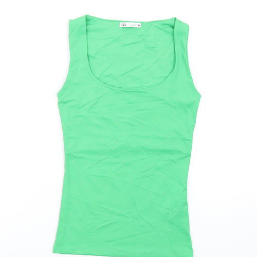 Zara Womens Green Polyamide Basic Tank Size S Square Neck