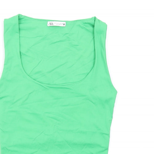 Zara Womens Green Polyamide Basic Tank Size S Square Neck