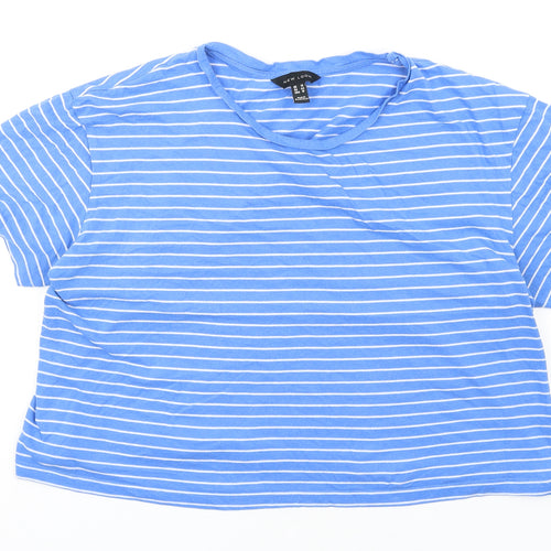 New Look Womens Blue Striped Cotton Basic T-Shirt Size 14 Round Neck