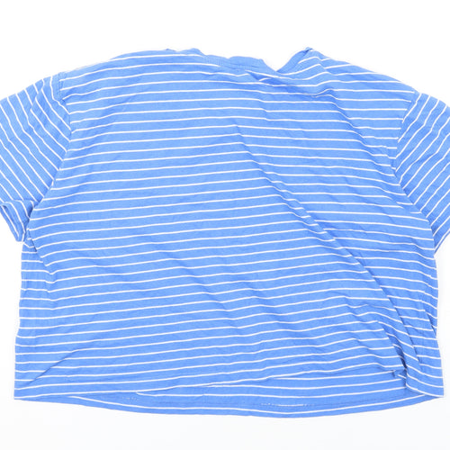 New Look Womens Blue Striped Cotton Basic T-Shirt Size 14 Round Neck