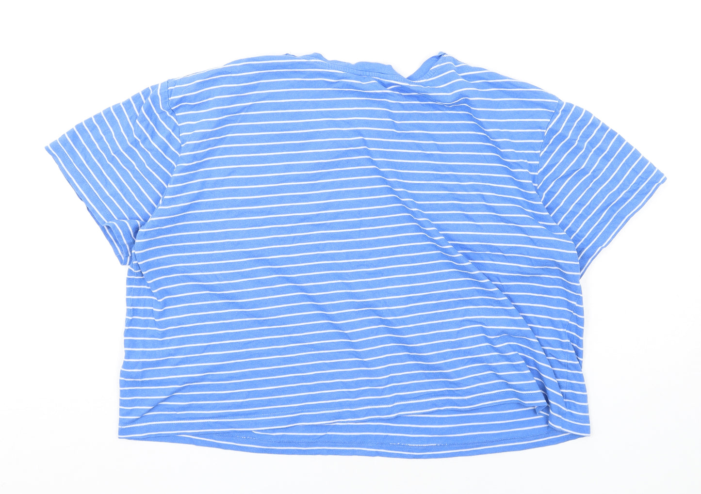 New Look Womens Blue Striped Cotton Basic T-Shirt Size 14 Round Neck