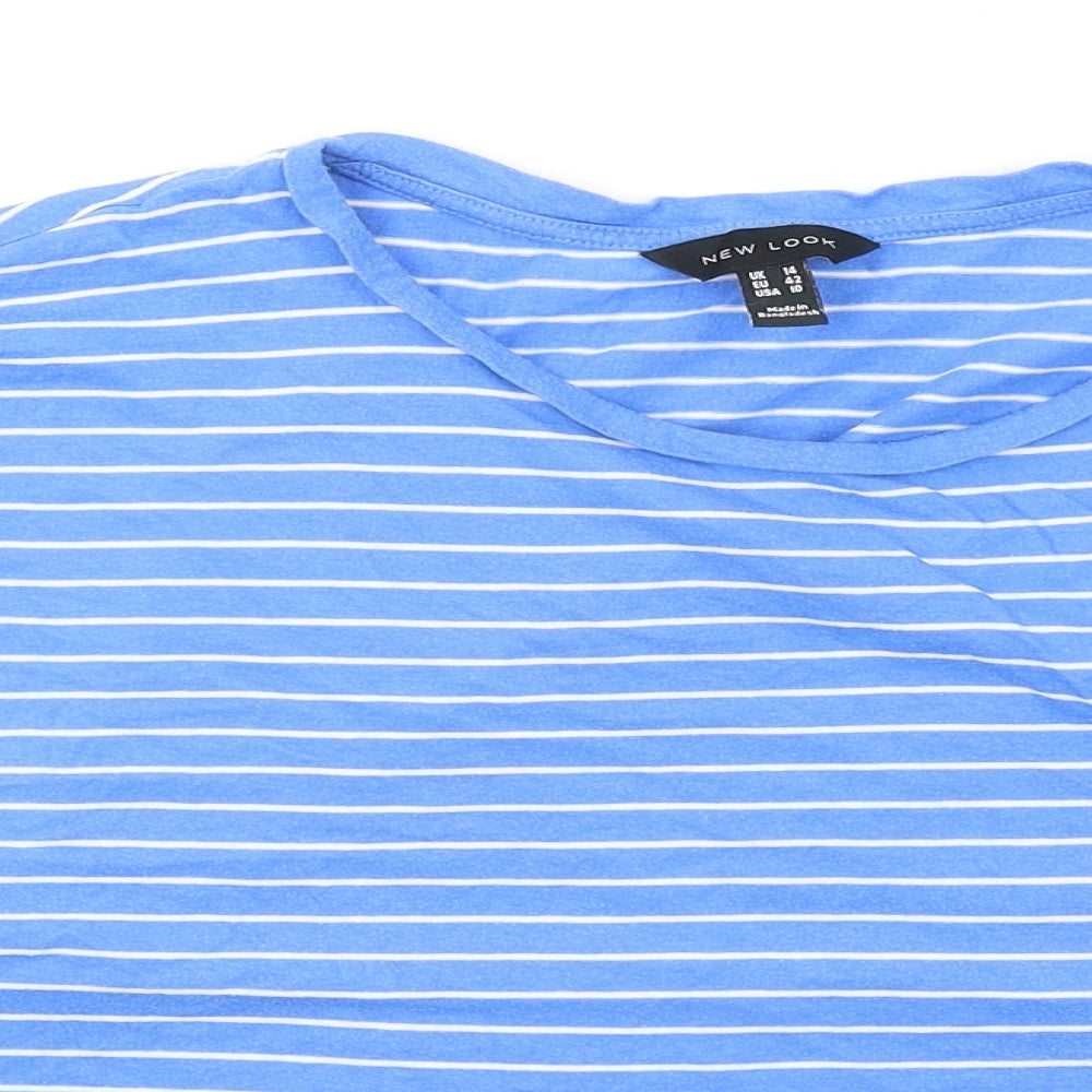 New Look Womens Blue Striped Cotton Basic T-Shirt Size 14 Round Neck