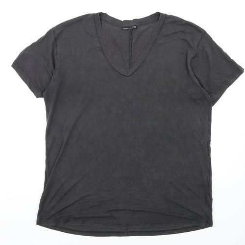 Zara Womens Grey Cotton Basic T-Shirt Size XL V-Neck