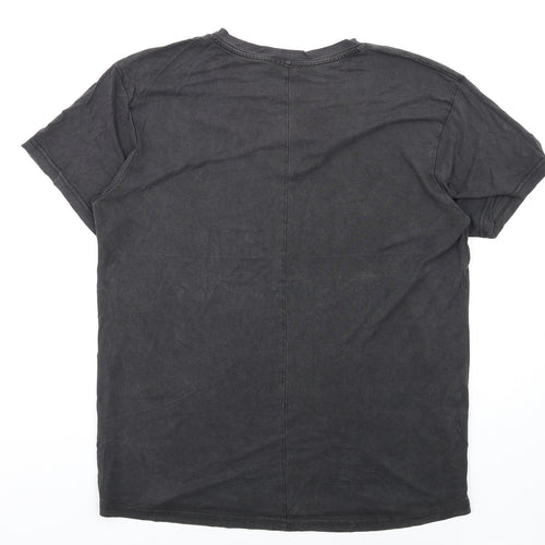 Zara Womens Grey Cotton Basic T-Shirt Size XL V-Neck