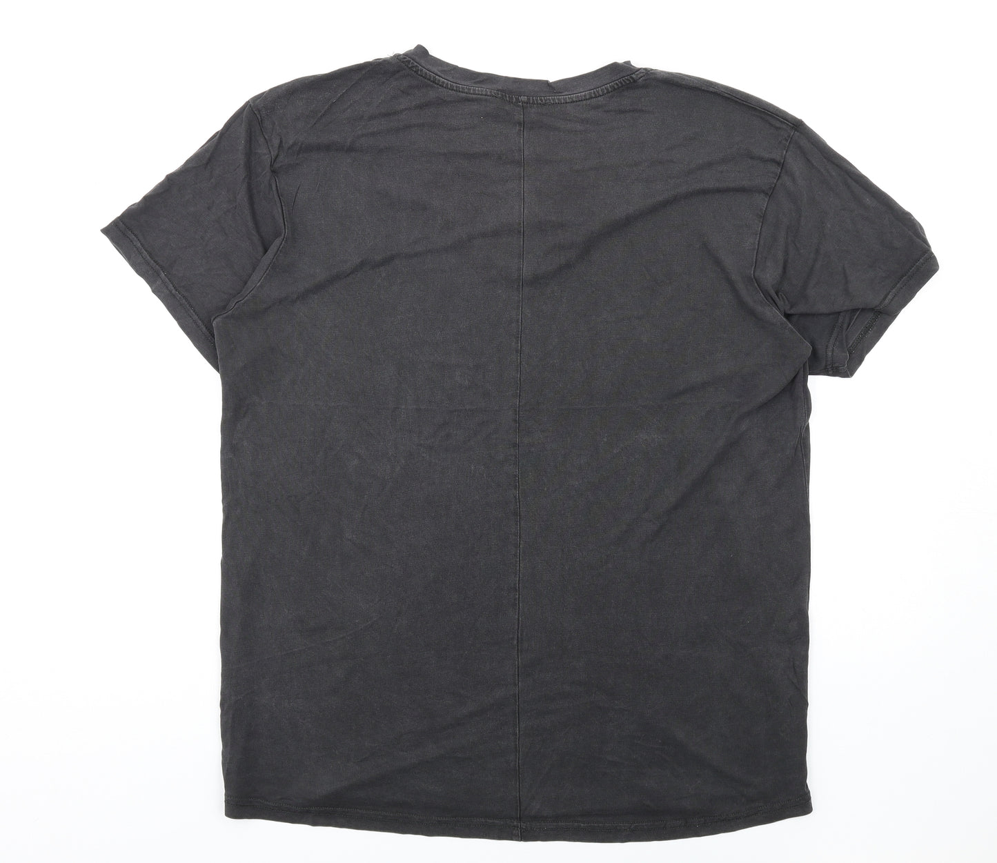 Zara Womens Grey Cotton Basic T-Shirt Size XL V-Neck