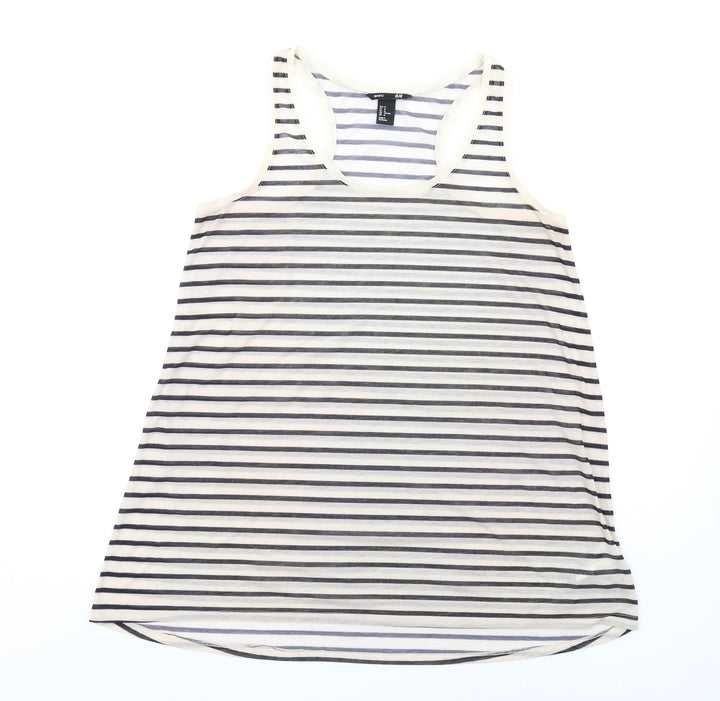 H&M Womens Ivory Striped Polyester Basic Tank Size M Scoop Neck