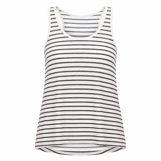 Front view of H&M women’s ivory striped polyester basic tank, size M, scoop neck