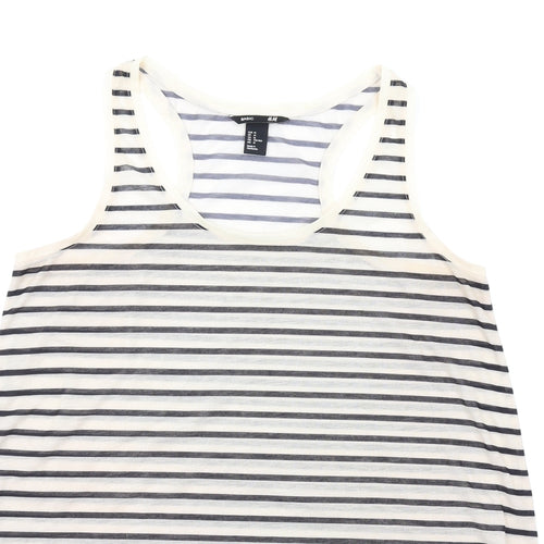 H&M Womens Ivory Striped Polyester Basic Tank Size M Scoop Neck